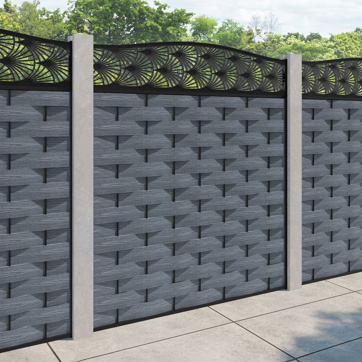 Ripple Laurel Curved Top Fence Panel - Anthracite - for existing concrete posts