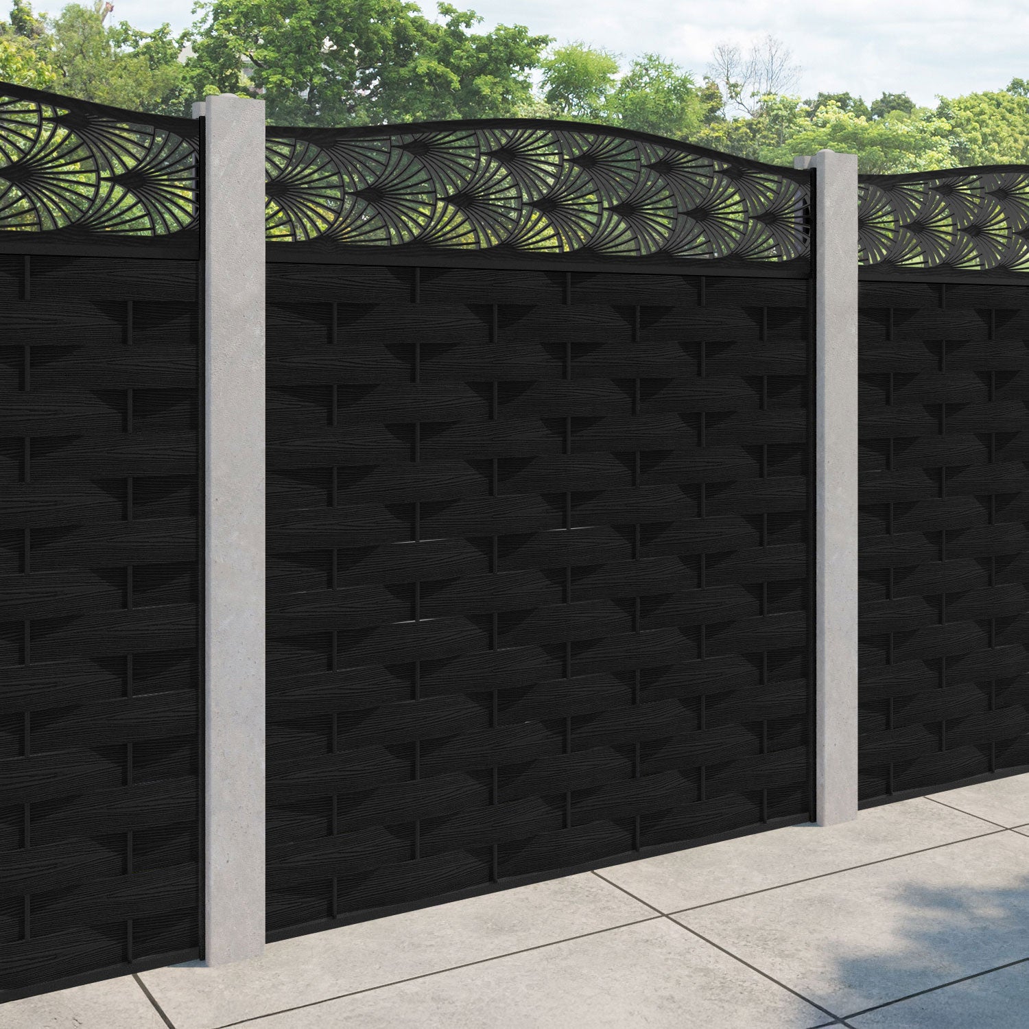 Ripple Laurel Curved Top Fence Panel - Black - for existing concrete posts