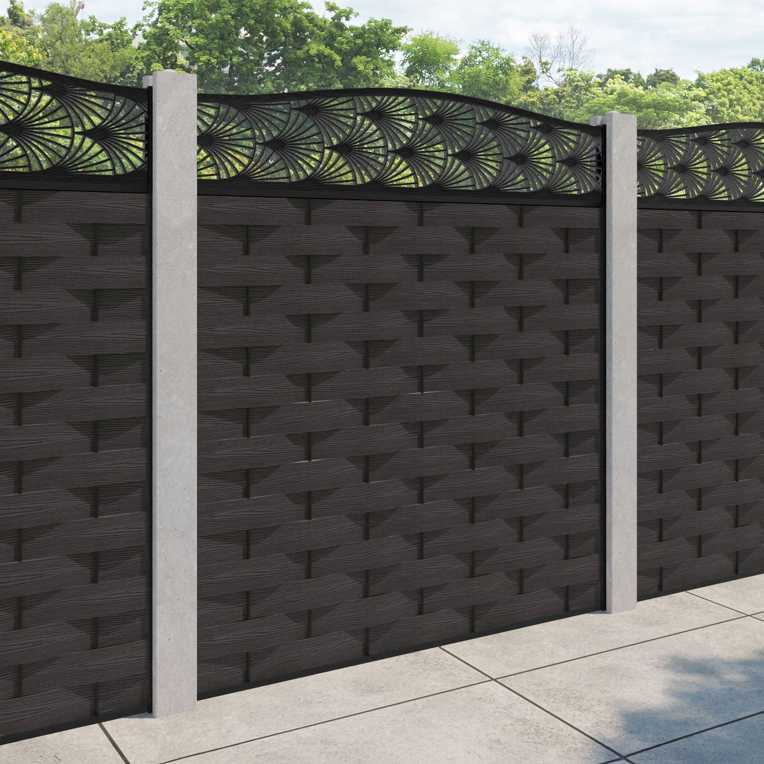 Ripple Laurel Curved Top Fence Panel - Dark Oak - for existing concrete posts