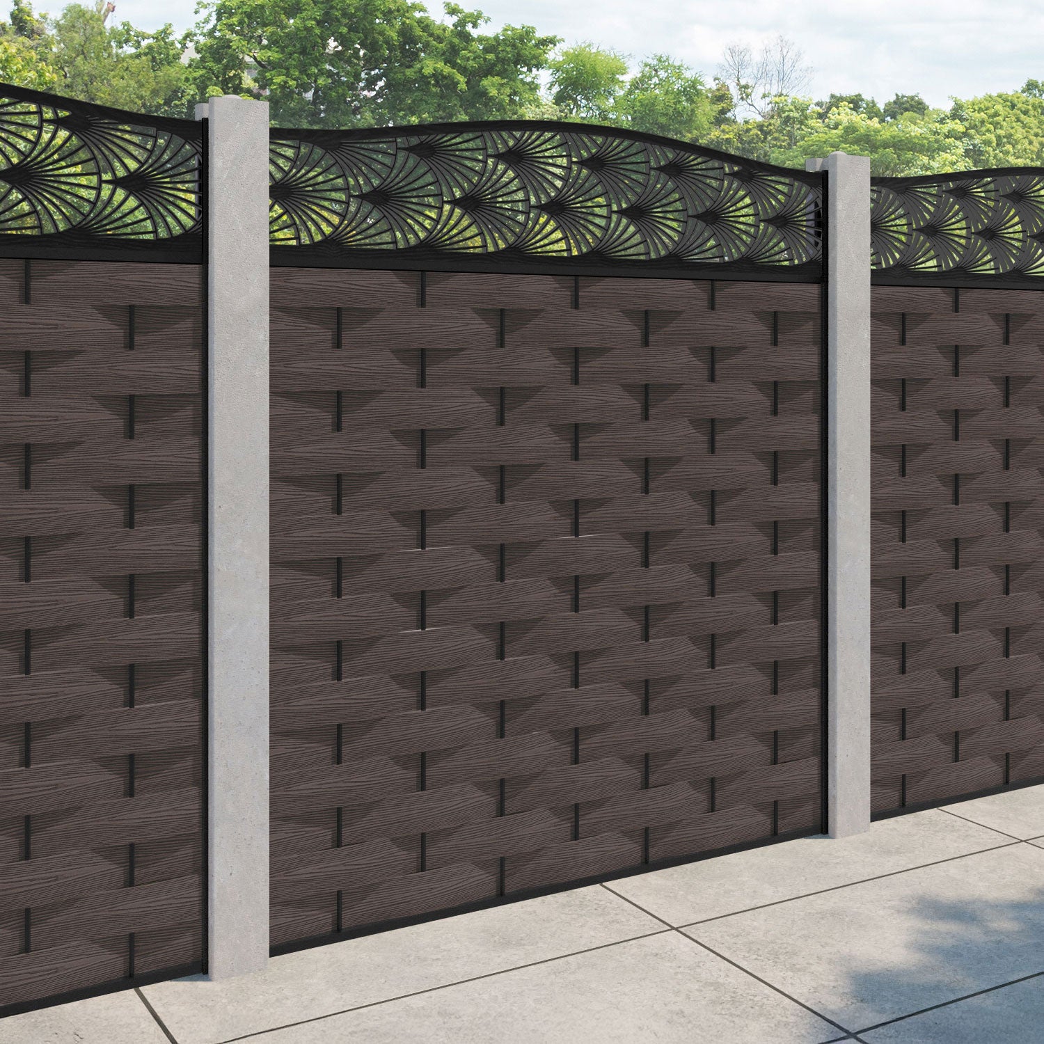 Ripple Laurel Curved Top Fence Panel - Mid Brown - for existing concrete posts