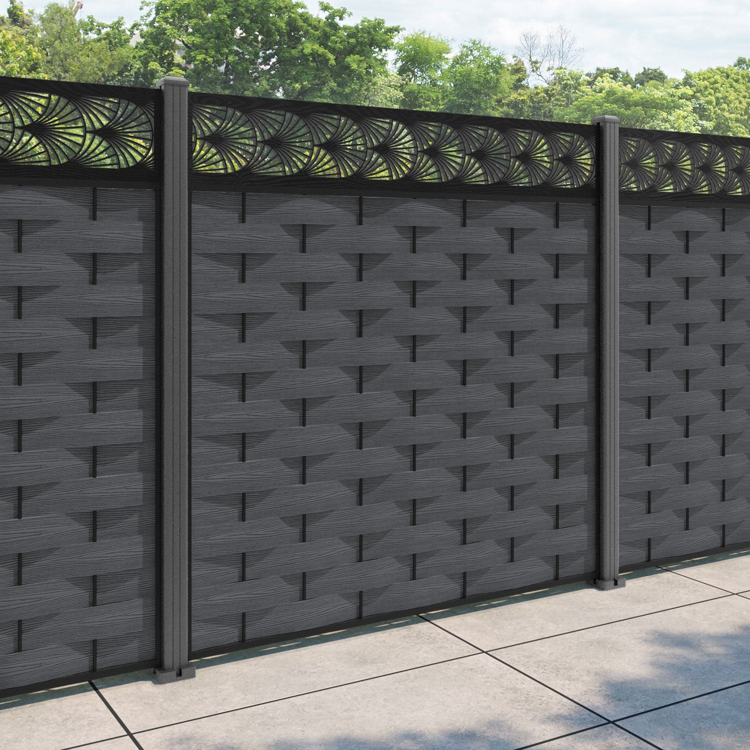 Ripple Laurel Fence Panel - Dark Grey - with our aluminium posts
