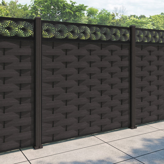 Ripple Laurel Fence Panel - Dark Oak - with our composite posts