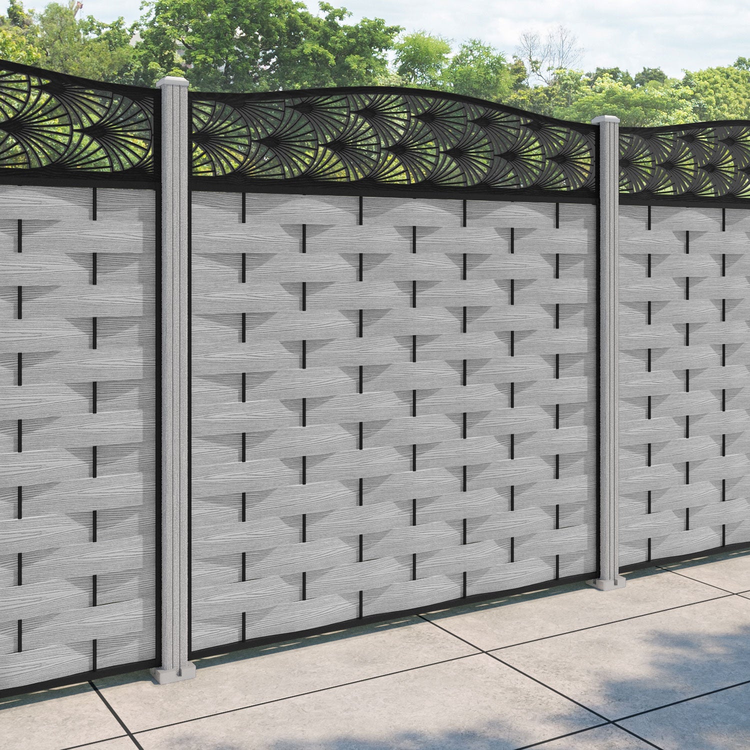 Ripple Laurel Curved Top Fence Panel - Light Grey - with our composite posts