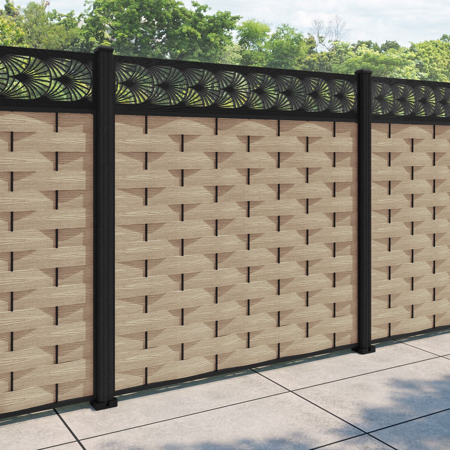 Ripple Laurel Fence Panel - Light Oak - with our composite posts