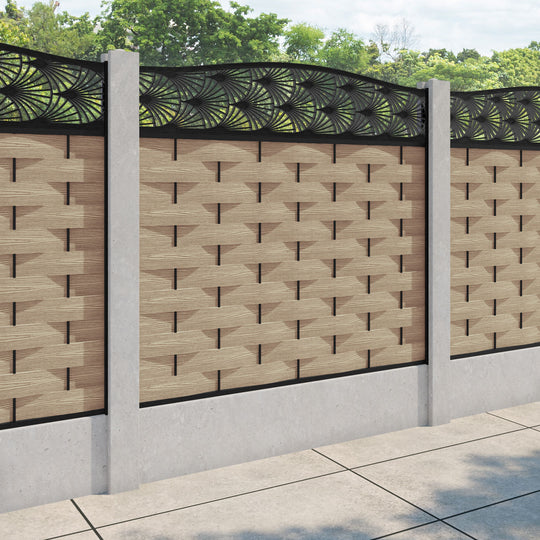 Ripple Laurel Curved Top Fence Panel - Light Oak - for existing concrete posts