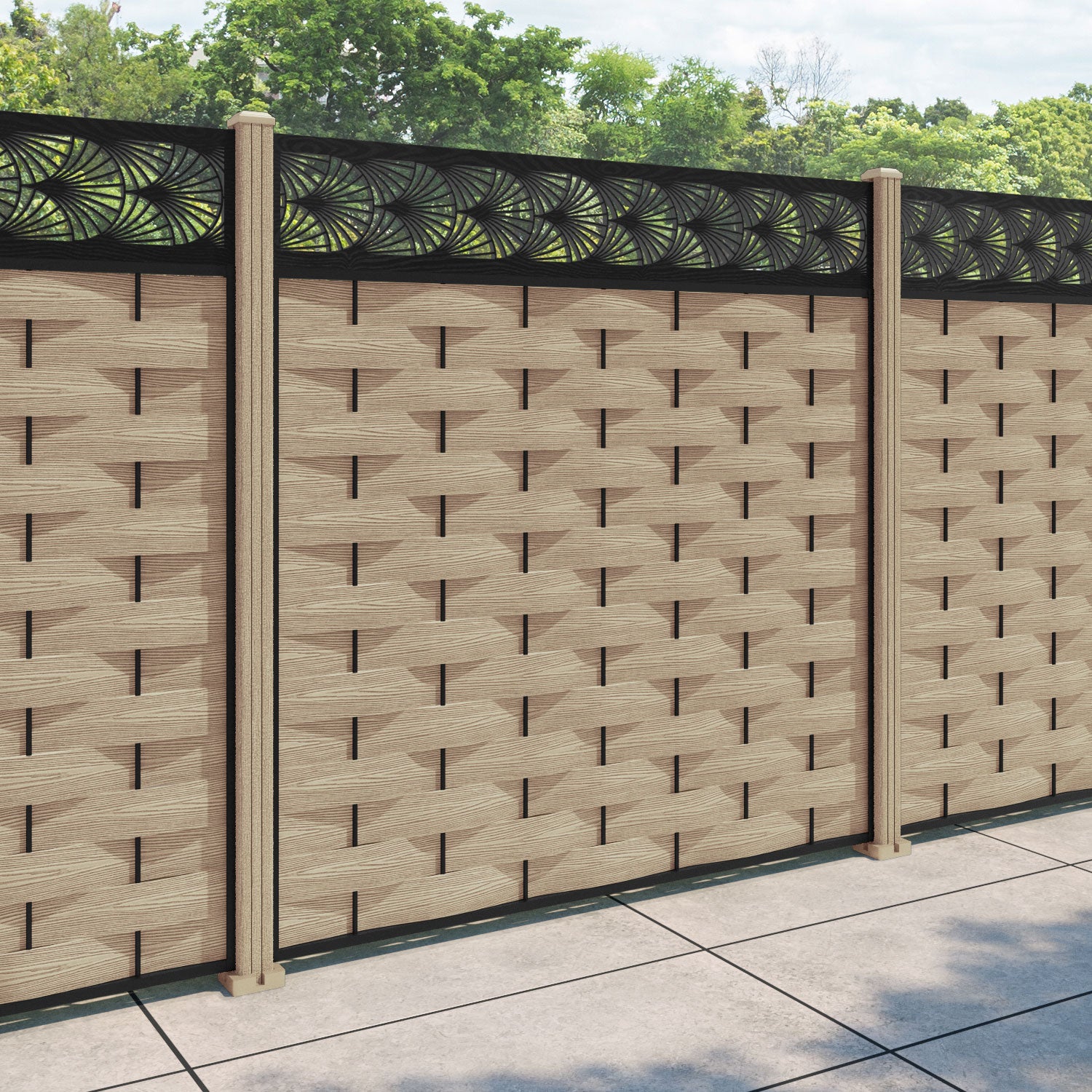 Ripple Laurel Fence Panel - Light Oak - with our composite posts