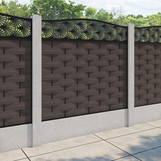 Ripple Laurel Curved Top Fence Panel - Mid Brown - for existing concrete posts