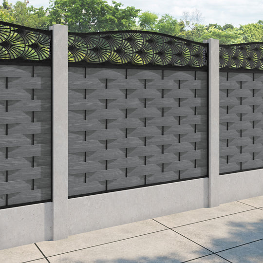 Ripple Laurel Curved Top Fence Panel - Mid Grey - for existing concrete posts