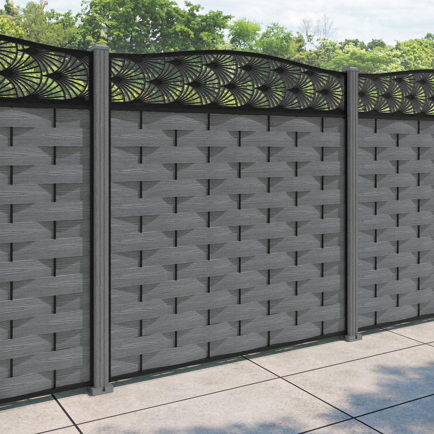 Ripple Laurel Curved Top Fence Panel - Mid Grey - with our composite posts