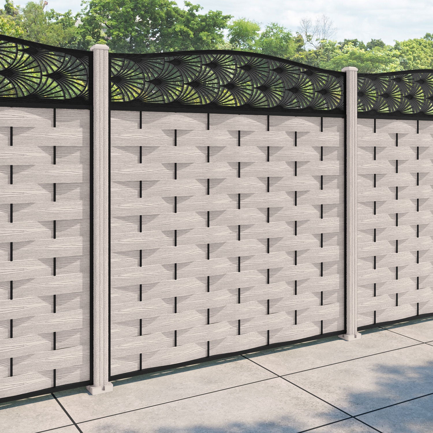 Ripple Laurel Curved Top Fence Panel - Mid Stone - with our composite posts