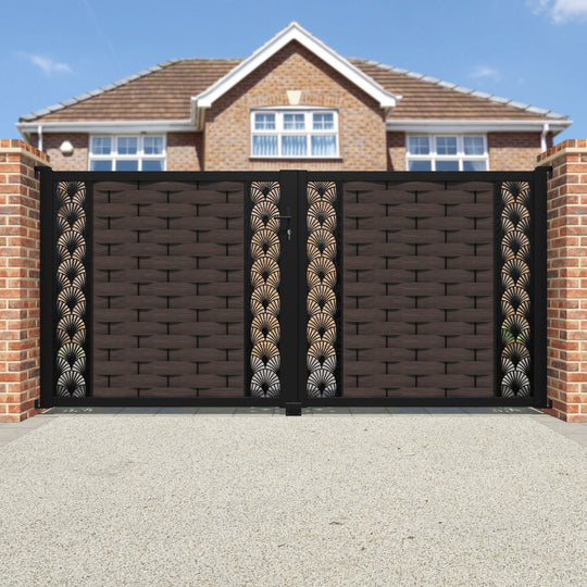 Ripple Laurel Straight Top Driveway Gate - Mid Brown - Middle & End Screen