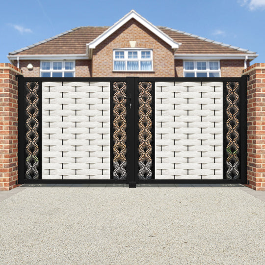 Ripple Laurel Straight Top Driveway Gate - Light Stone - Middle & End Screen