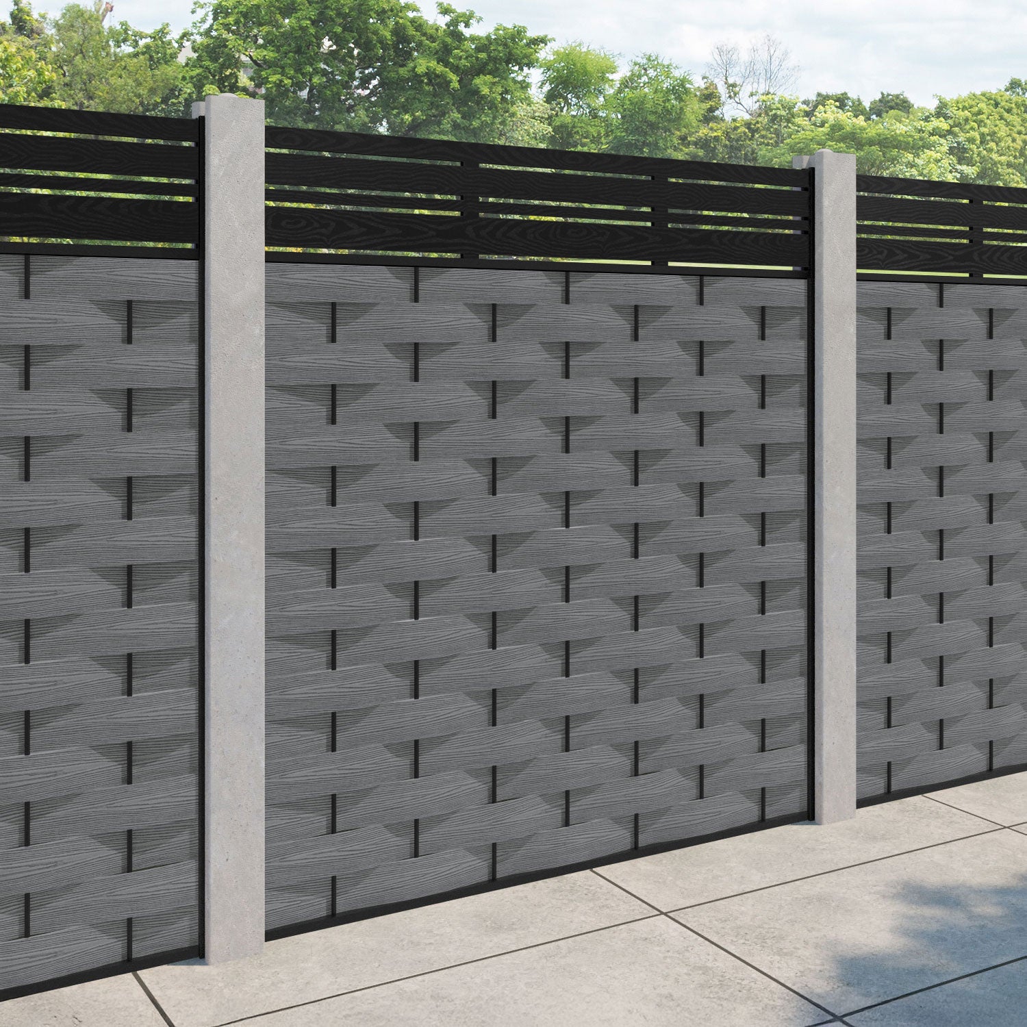 Ripple Linea Fence Panel - Mid Grey - for existing concrete posts
