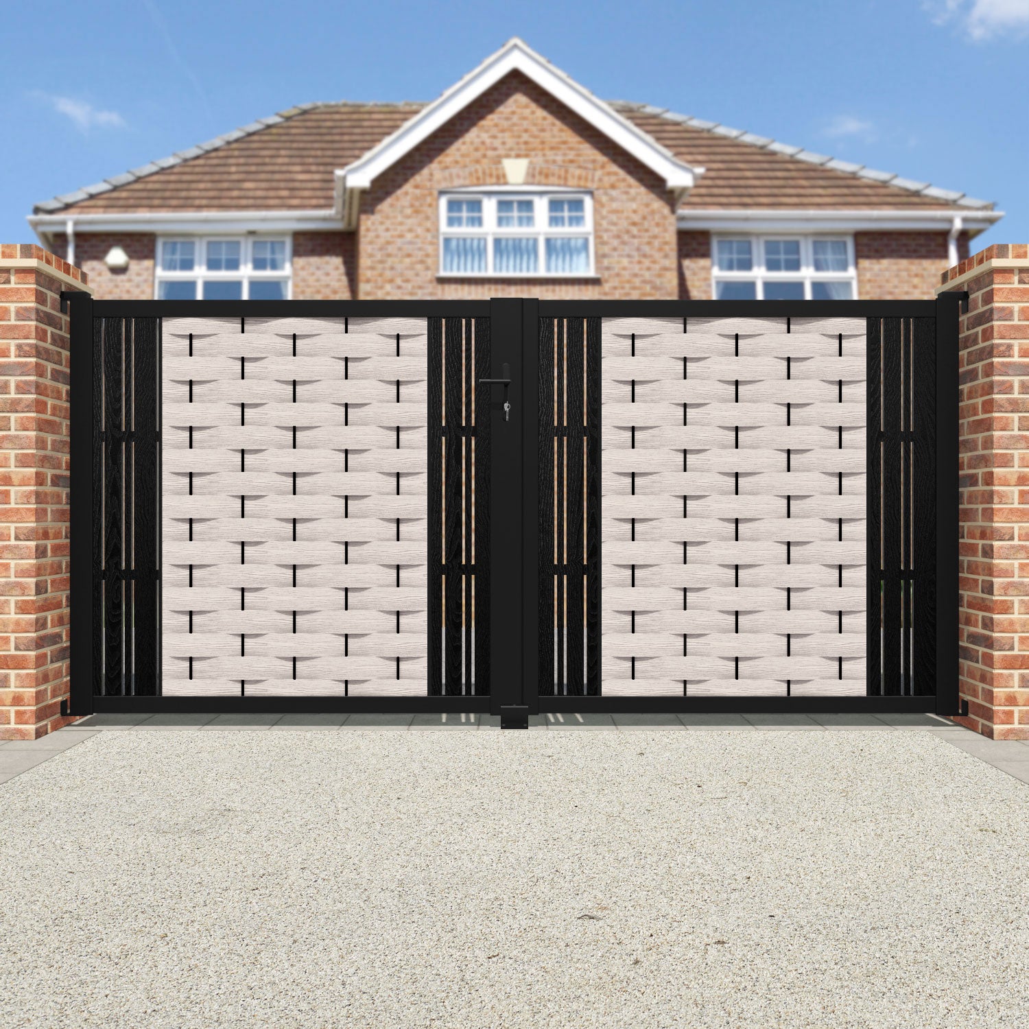 Ripple Linea Straight Top Driveway Gate - Mid Stone - Middle & End Screen
