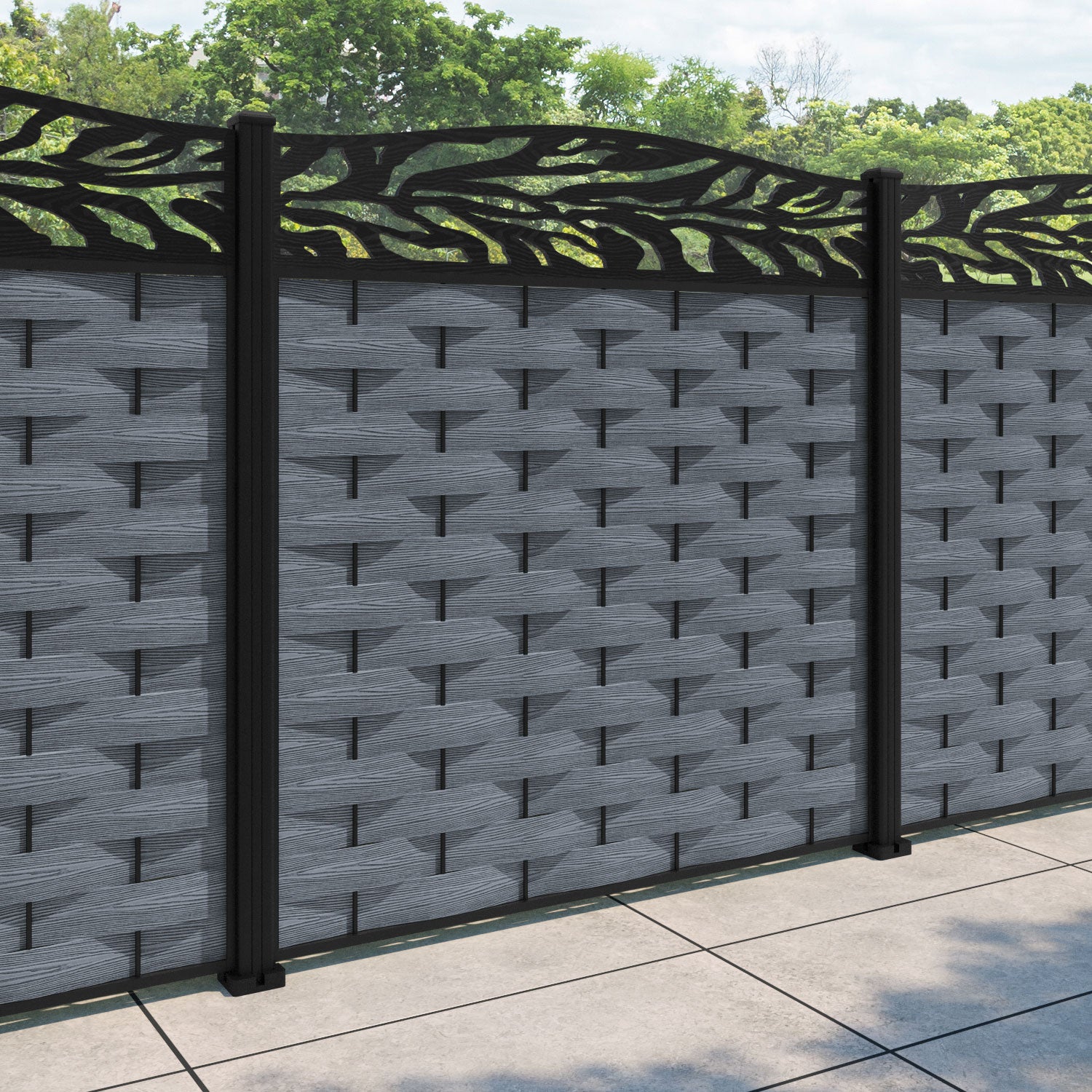 Ripple Malawi Curved Top Fence Panel - Anthracite - with our aluminium posts