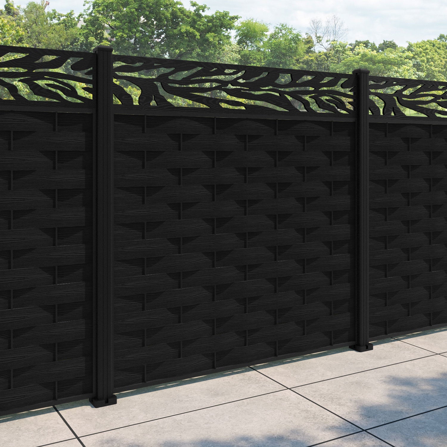 Ripple Malawi Fence Panel - Black - with our aluminium posts