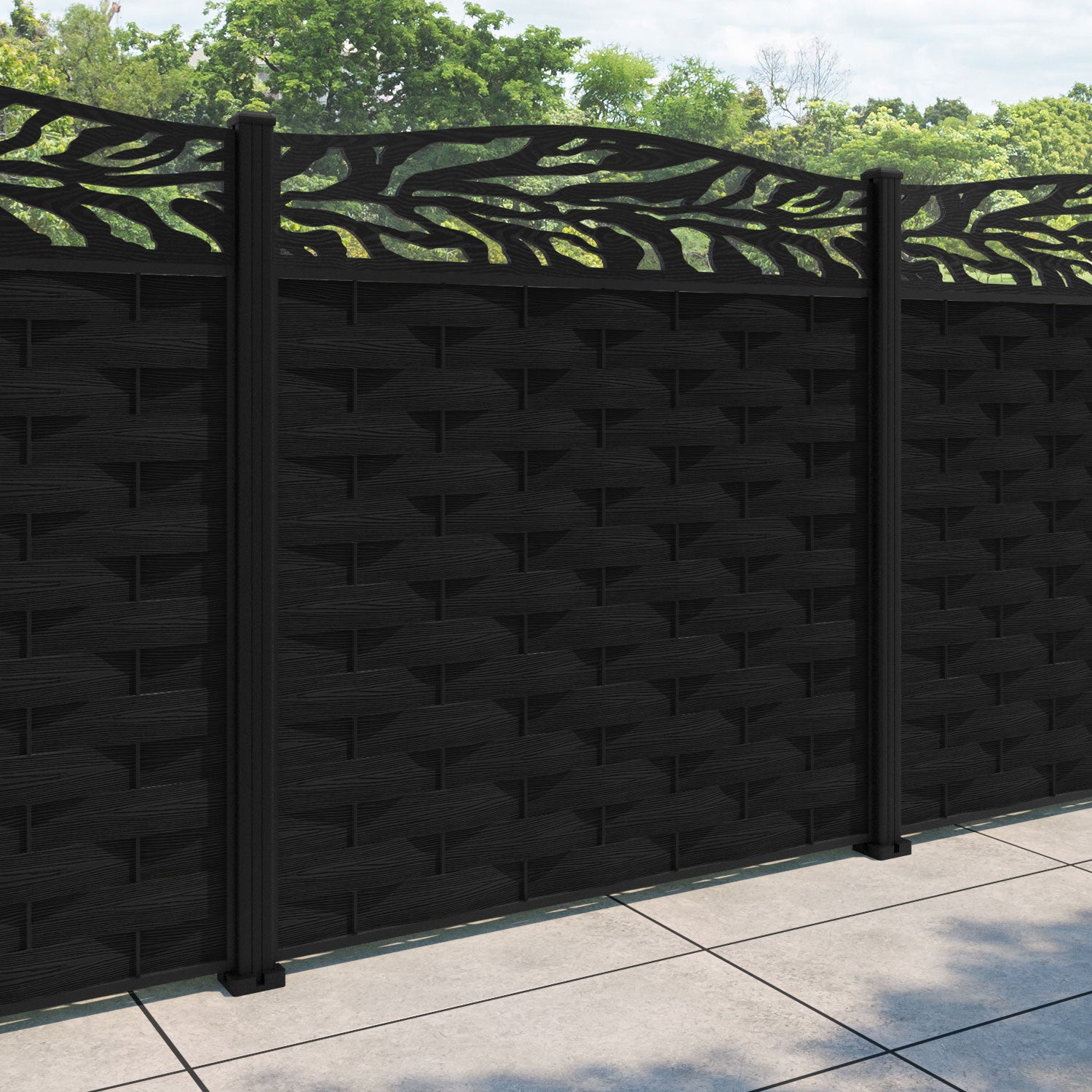 Ripple Malawi Curved Top Fence Panel - Black - with our aluminium posts