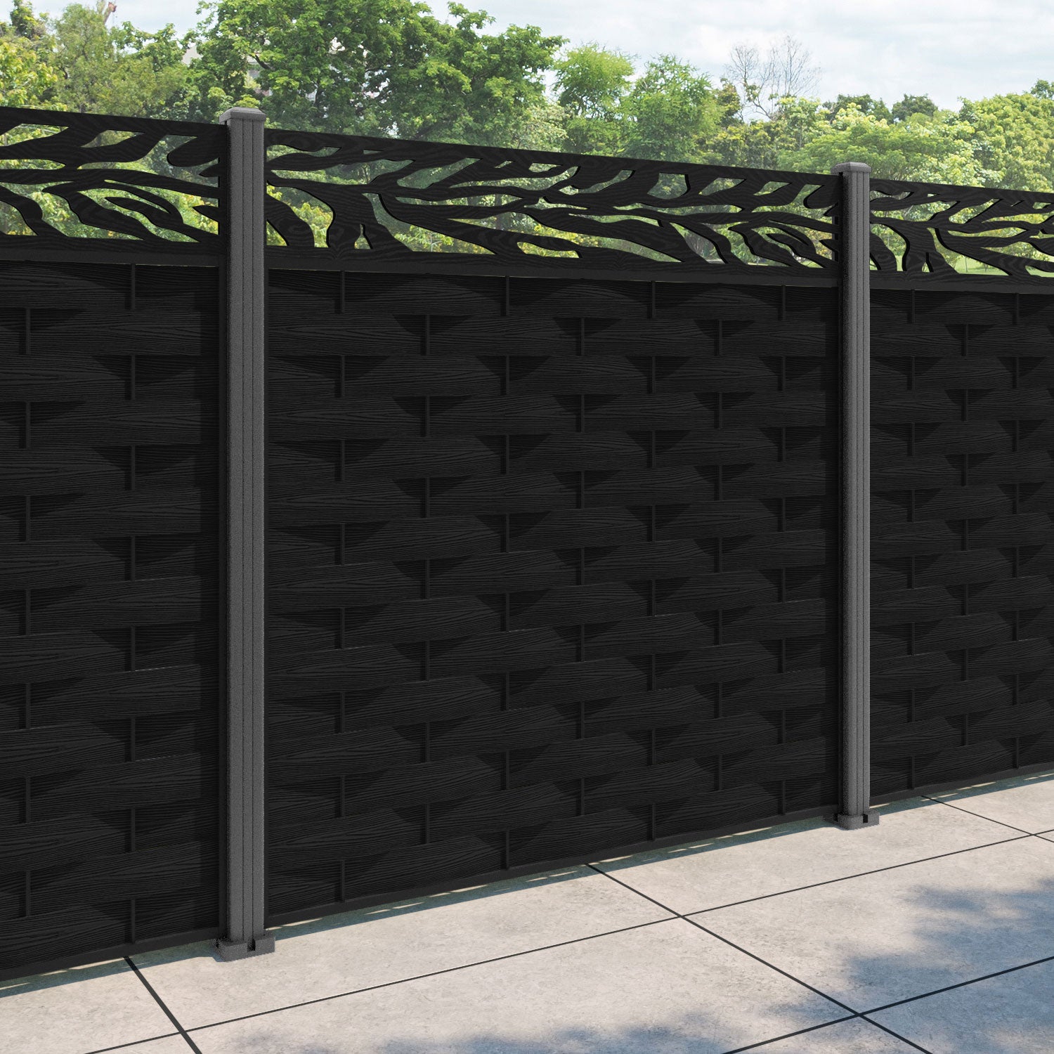 Ripple Malawi Fence Panel - Black - with our aluminium posts