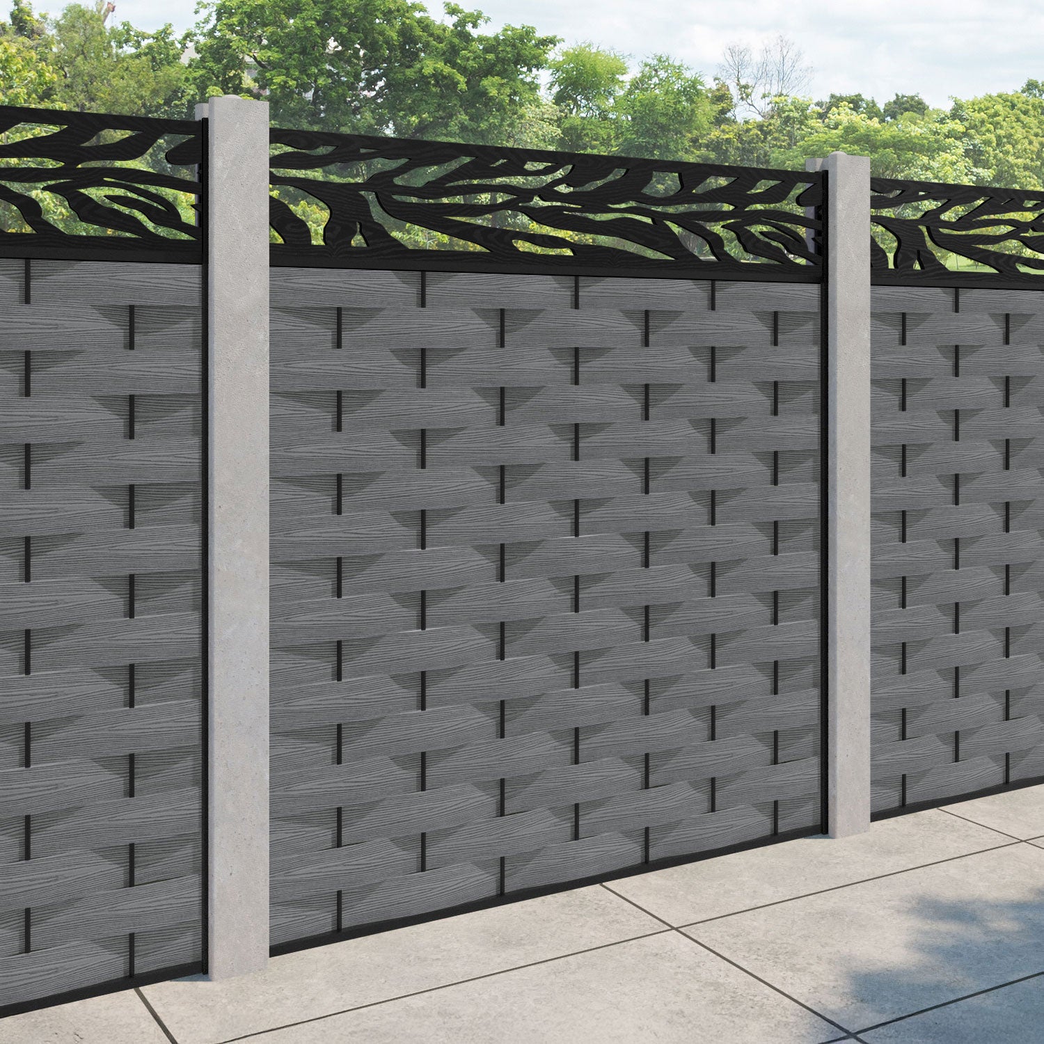 Ripple Malawi Fence Panel - Mid Grey - for existing concrete posts