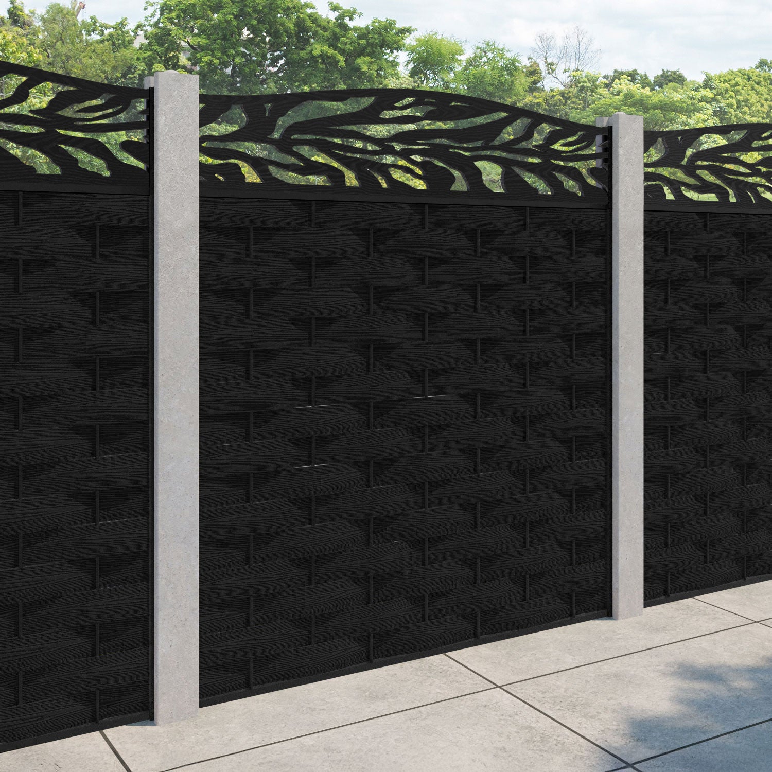 Ripple Malawi Curved Top Fence Panel - Black - for existing concrete posts