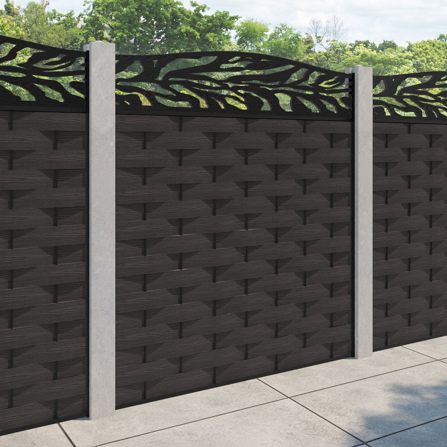 Ripple Malawi Curved Top Fence Panel - Dark Oak - for existing concrete posts