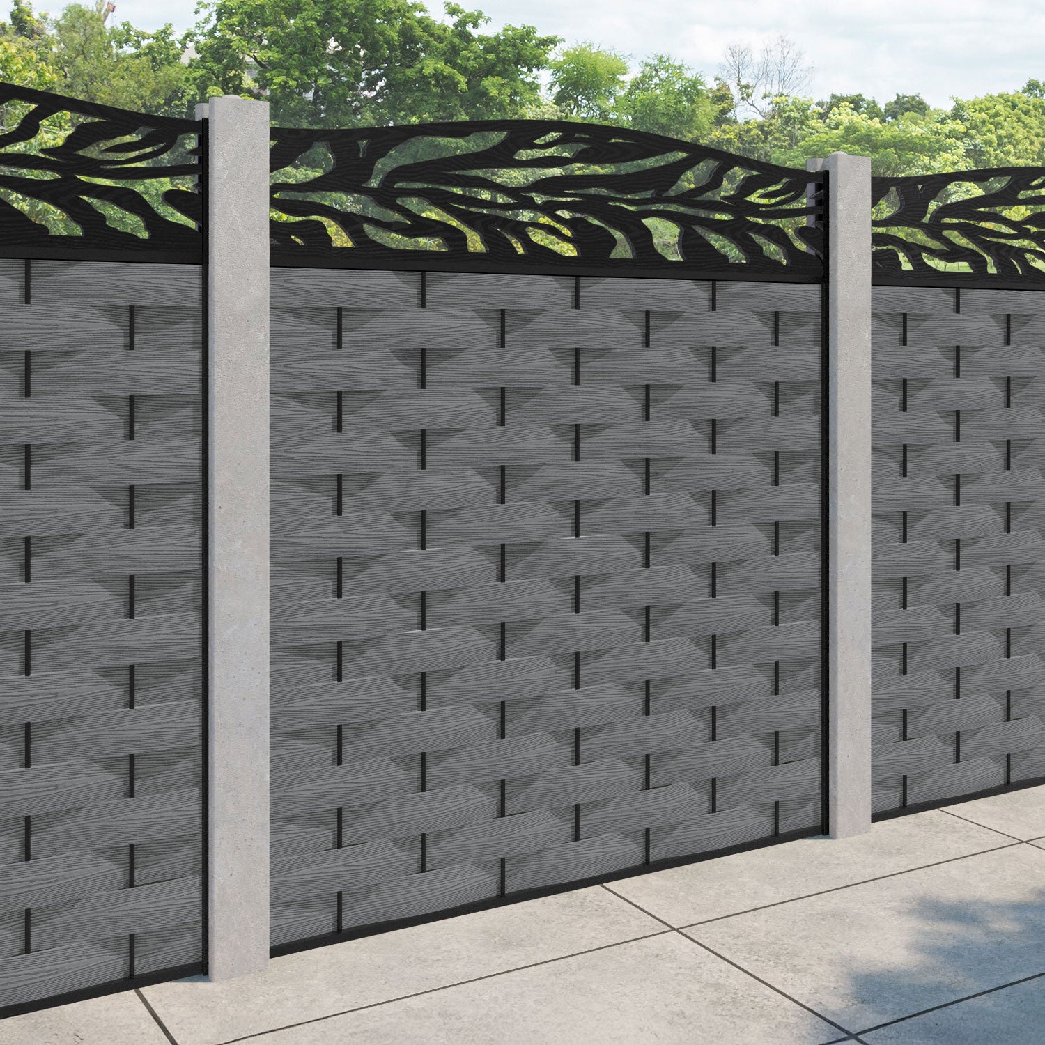 Ripple Malawi Curved Top Fence Panel - Mid Grey - for existing concrete posts