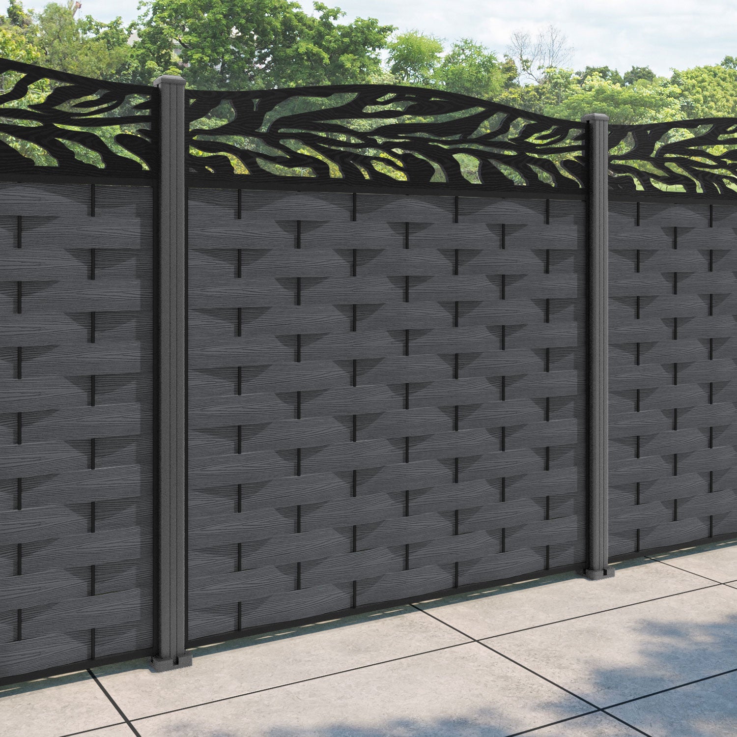 Ripple Malawi Curved Top Fence Panel - Dark Grey - with our aluminium posts