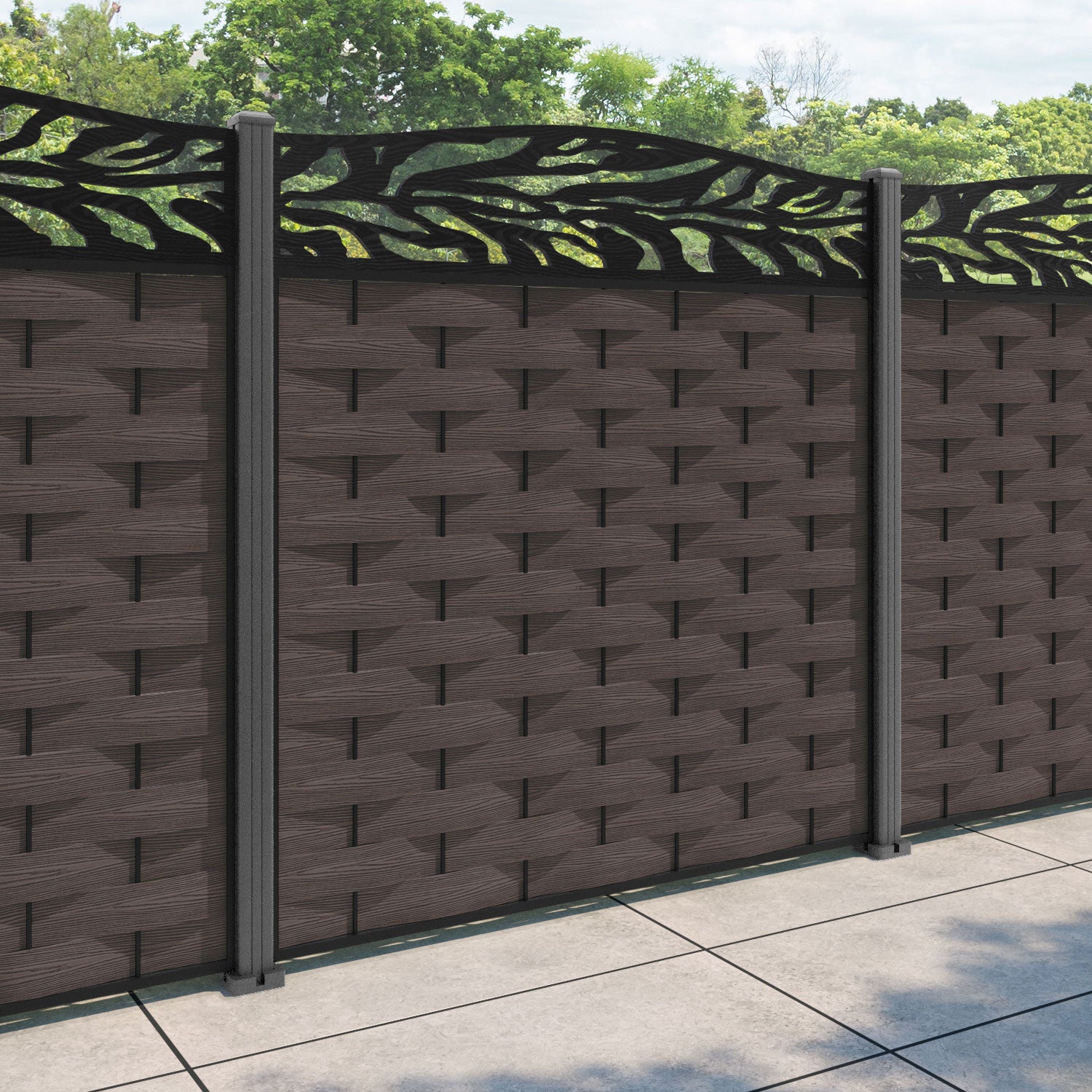 Ripple Malawi Curved Top Fence Panel - Mid Brown - with our aluminium posts