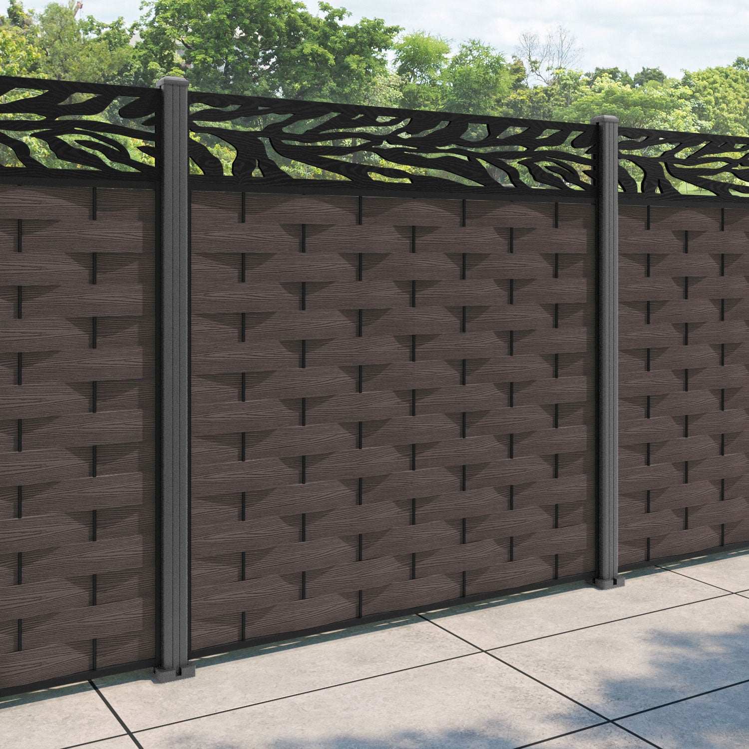Ripple Malawi Fence Panel - Mid Brown - with our aluminium posts