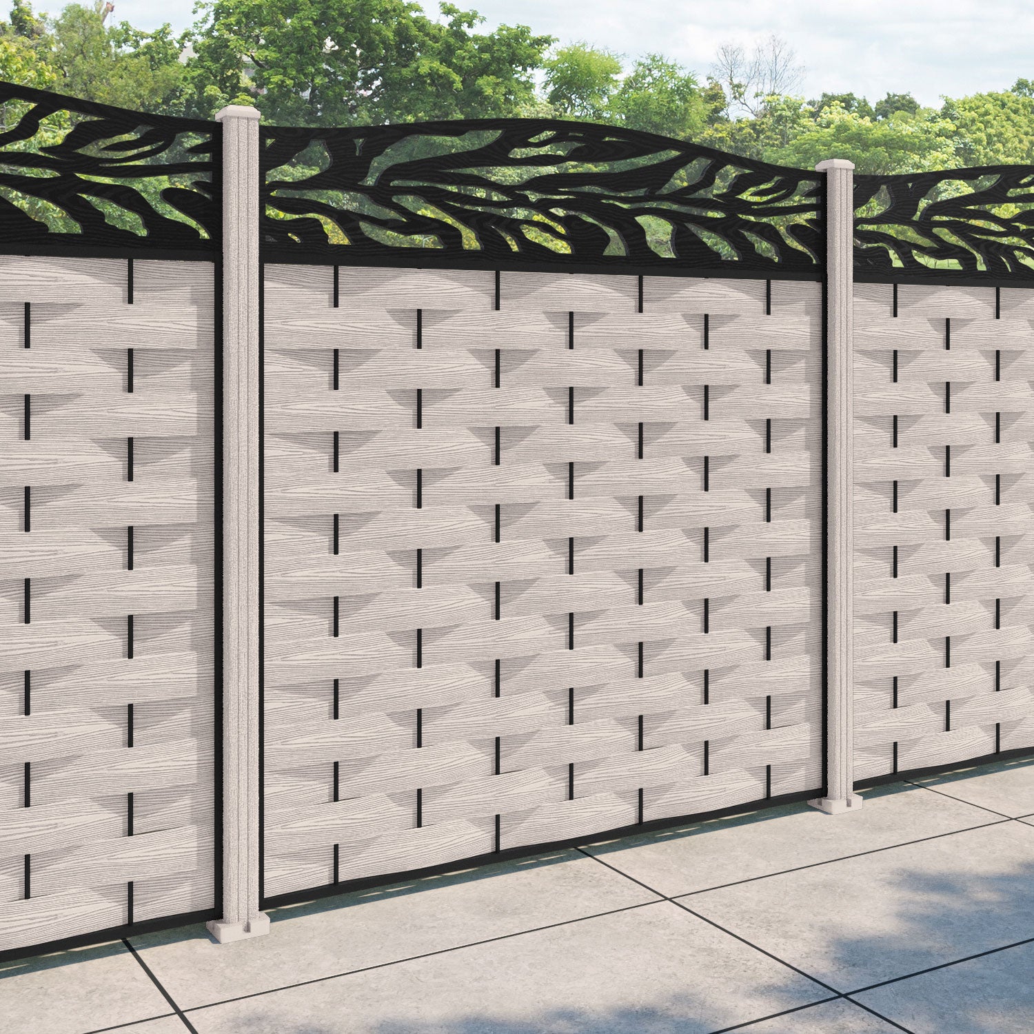 Ripple Malawi Curved Top Fence Panel - Mid Stone - with our composite posts