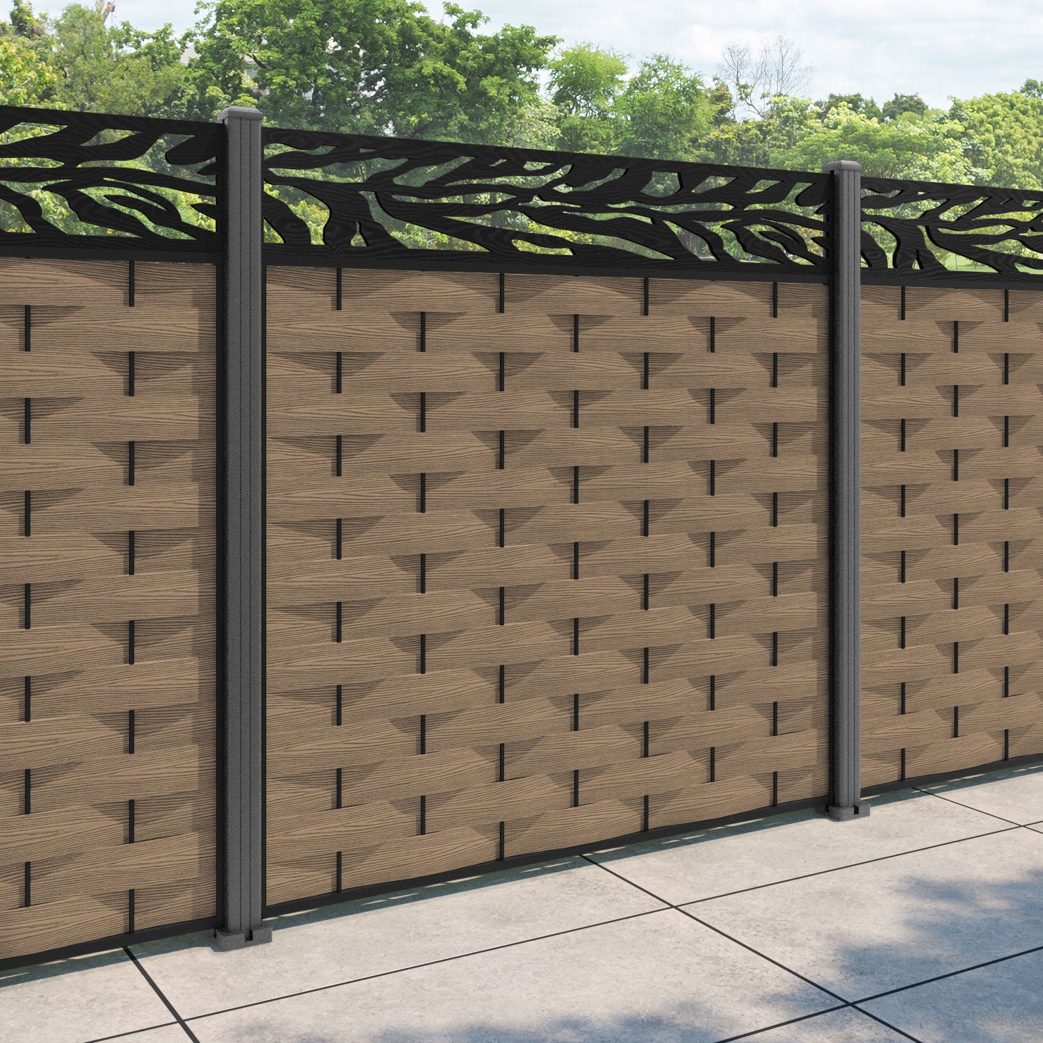 Ripple Malawi Fence Panel - Teak - with our aluminium posts