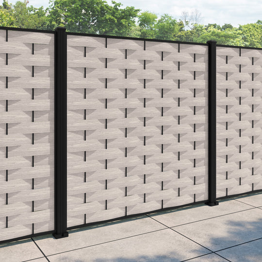 Ripple Fence Panel - Mid Stone - with our aluminium posts