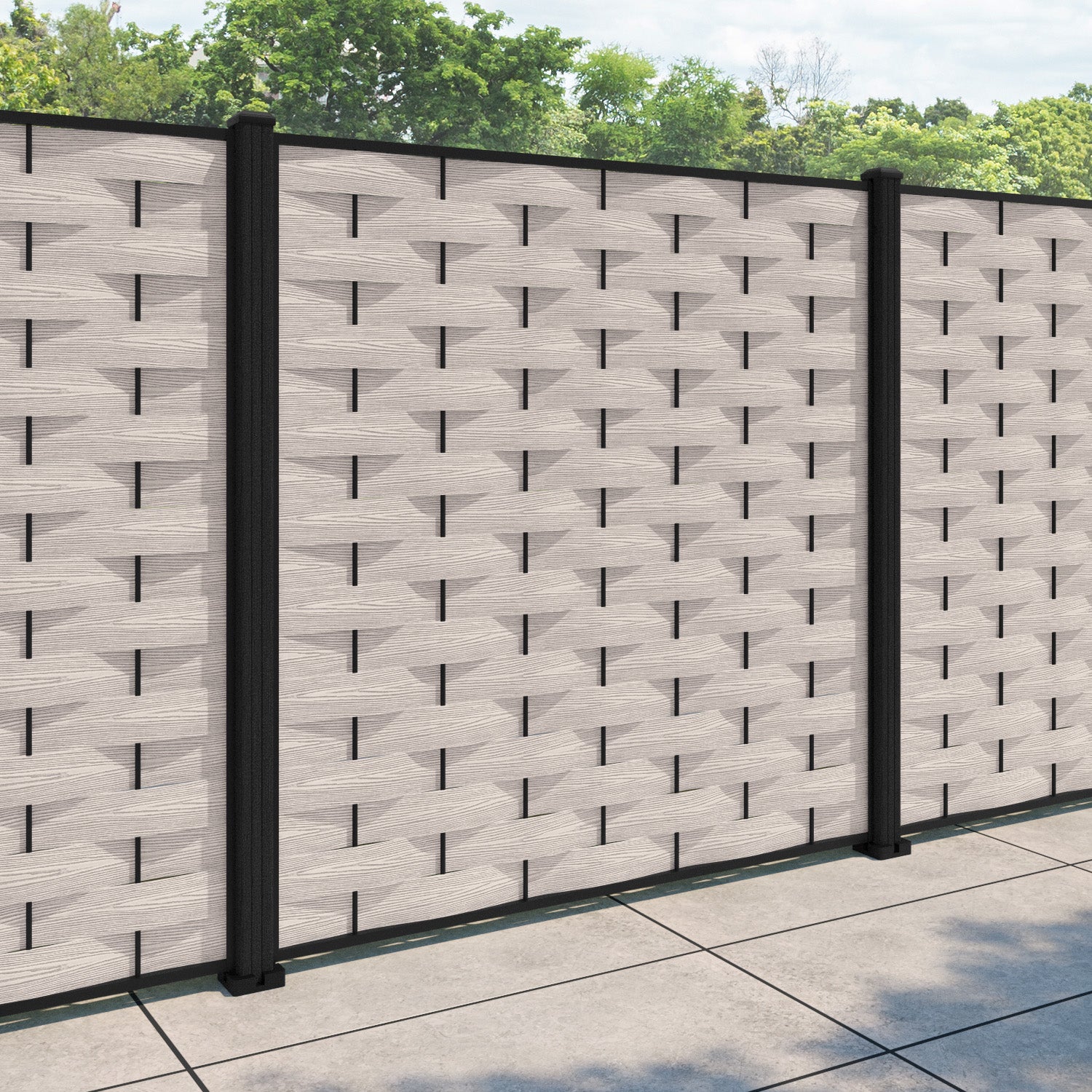 Ripple Fence Panel - Mid Stone - with our composite posts