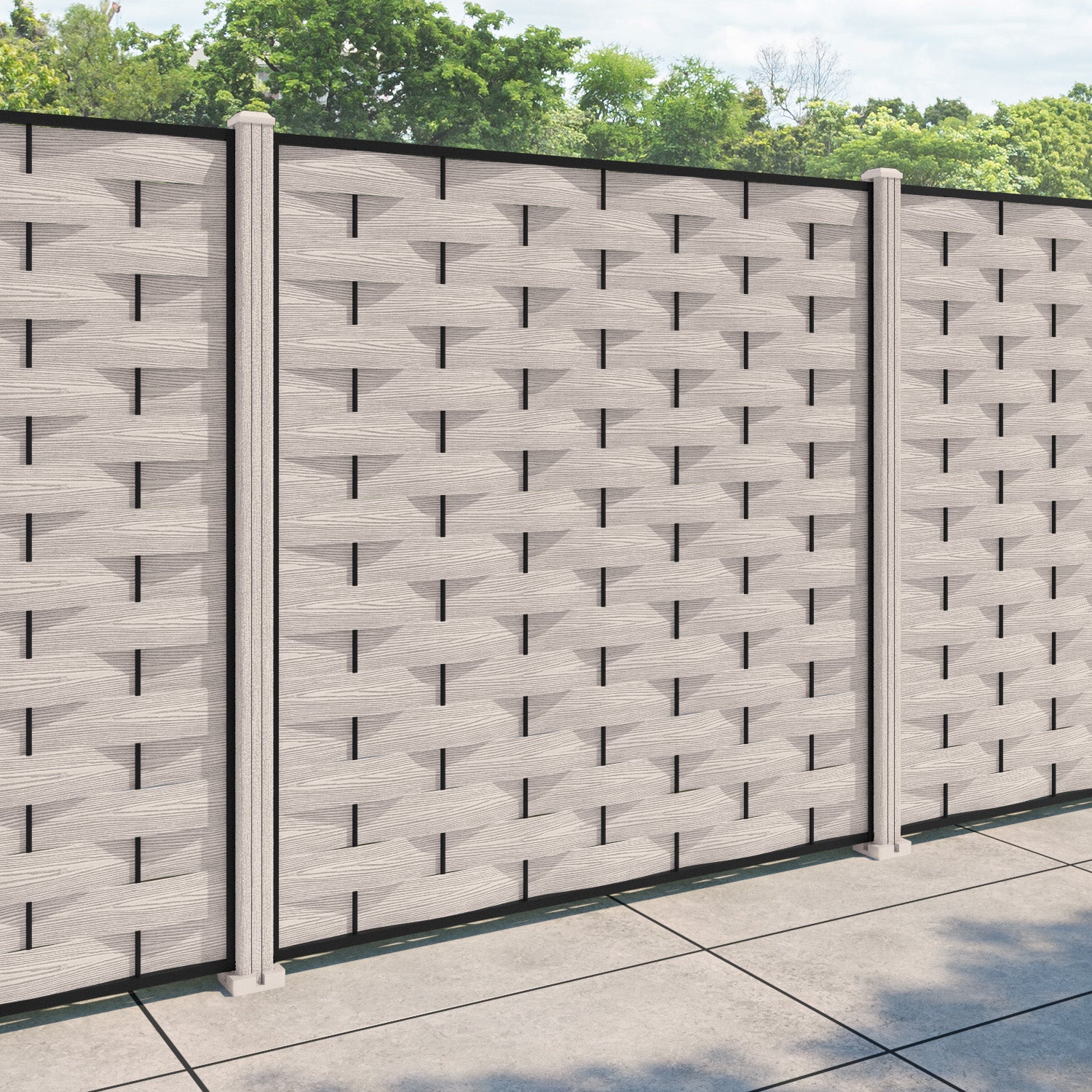 Ripple Fence Panel - Mid Stone - with our composite posts