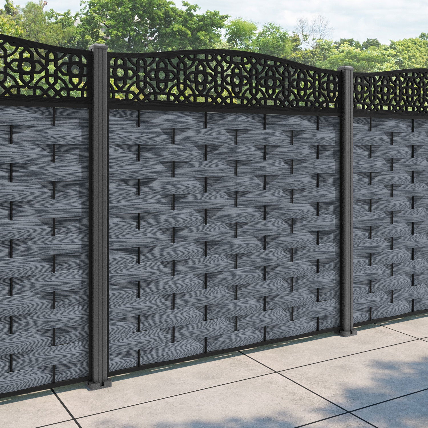 Ripple Nabila Curved Top Fence Panel - Anthracite - with our aluminium posts