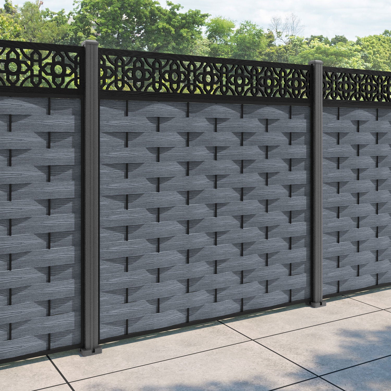Ripple Nabila Fence Panel - Anthracite - with our aluminium posts