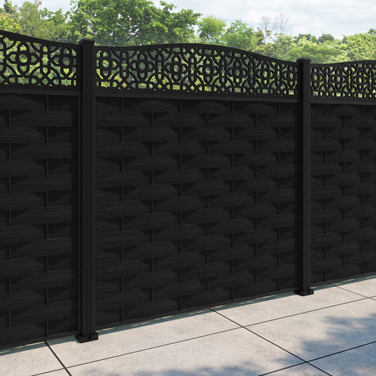 Ripple Nabila Curved Top Fence Panel - Black - with our aluminium posts