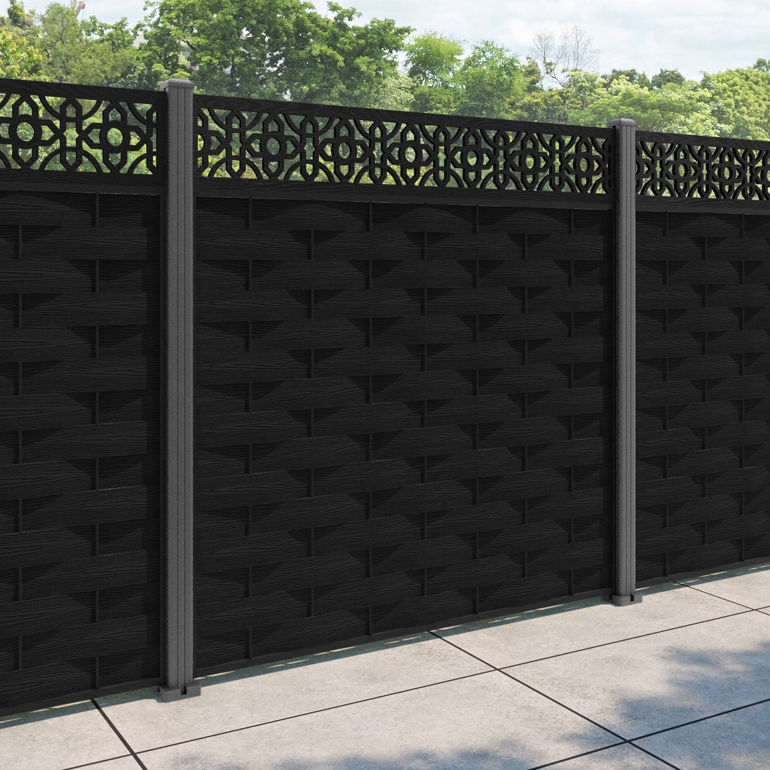 Ripple Nabila Fence Panel - Black - with our aluminium posts