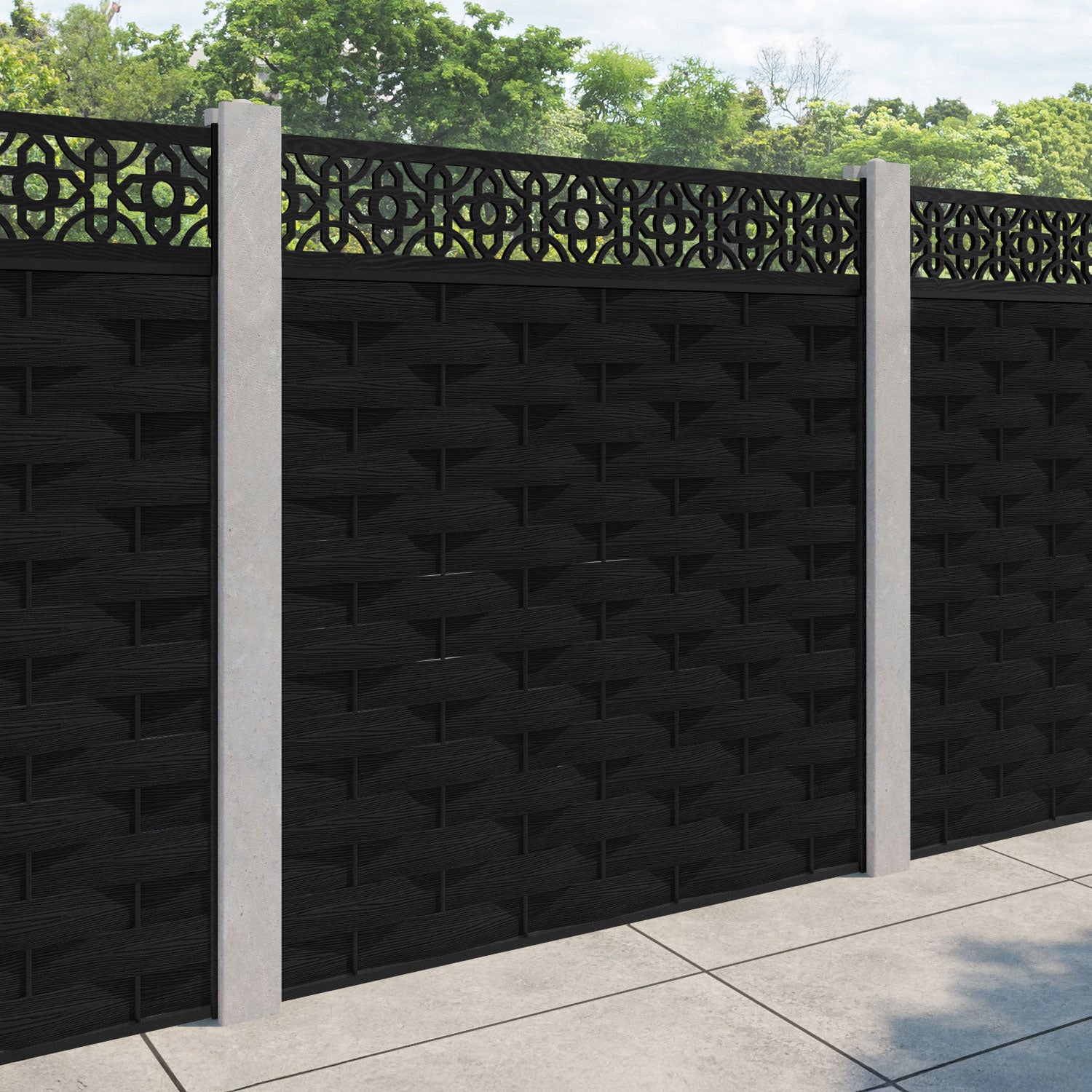 Ripple Nabila Fence Panel - Black - for existing concrete posts