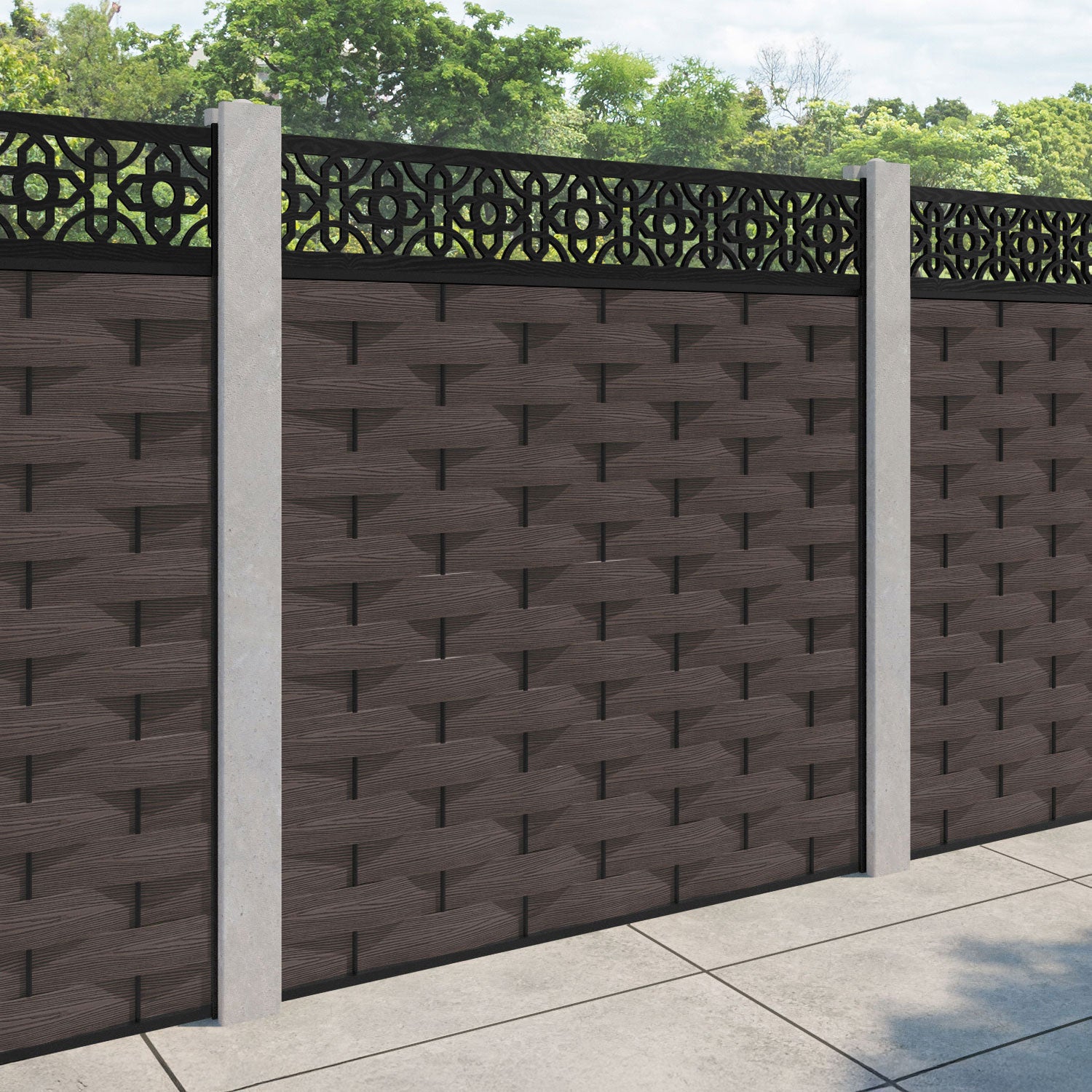 Ripple Nabila Fence Panel - Mid Brown - for existing concrete posts