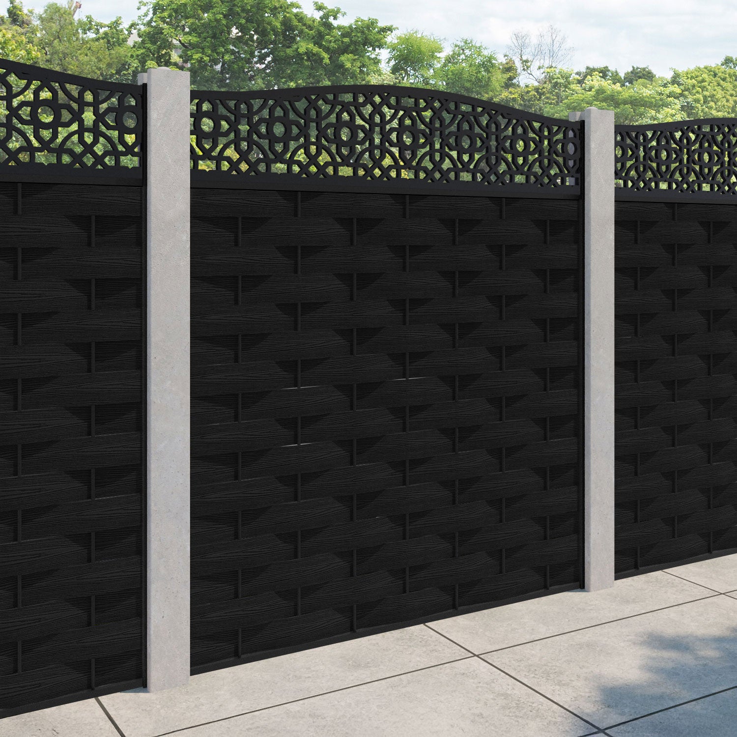 Ripple Nabila Curved Top Fence Panel - Black - for existing concrete posts