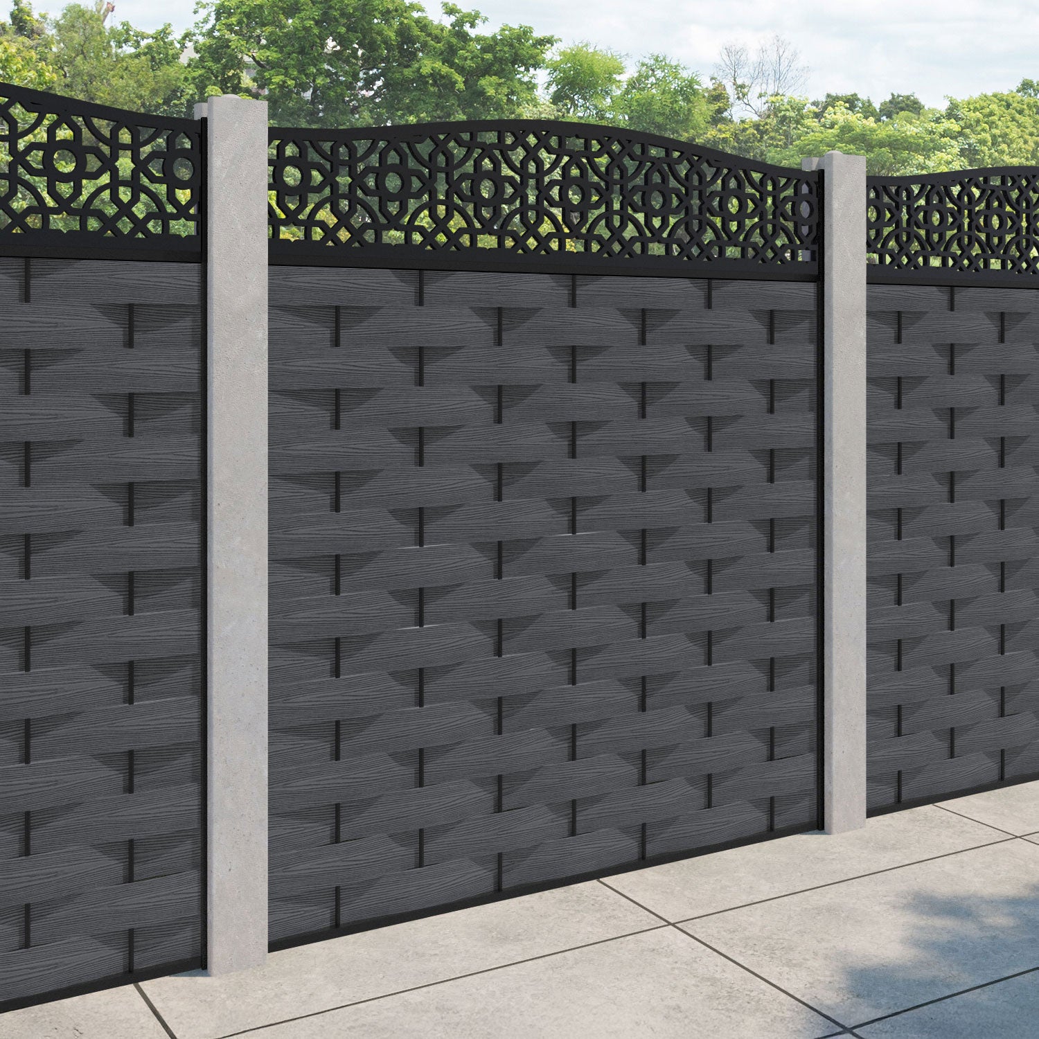 Ripple Nabila Curved Top Fence Panel - Dark Grey - for existing concrete posts