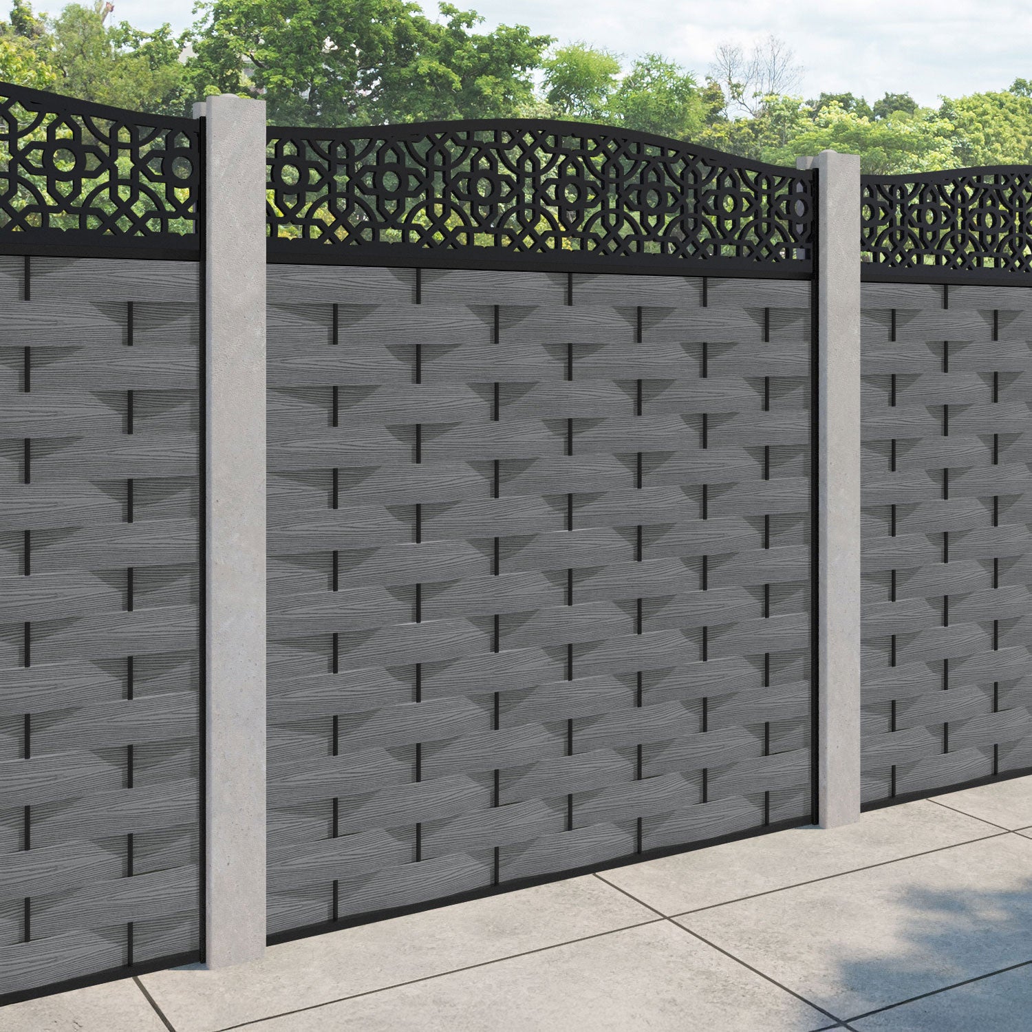 Ripple Nabila Curved Top Fence Panel - Mid Grey - for existing concrete posts