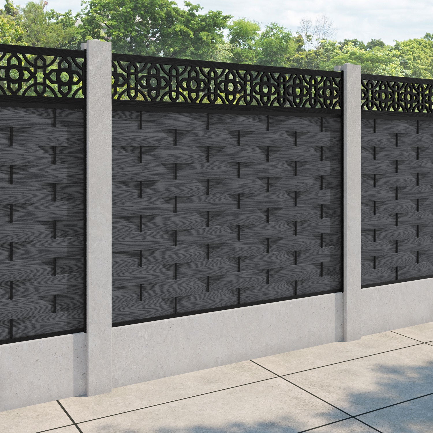Ripple Nabila Fence Panel - Dark Grey - for existing concrete posts