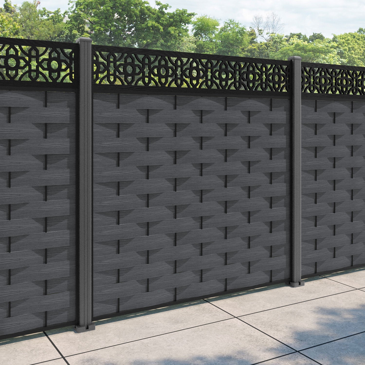 Ripple Nabila Fence Panel - Dark Grey - with our aluminium posts