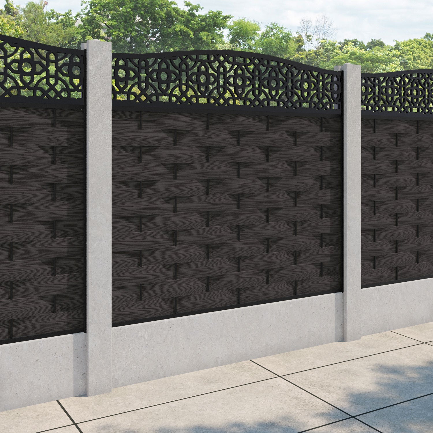 Ripple Nabila Curved Top Fence Panel - Dark Oak - for existing concrete posts
