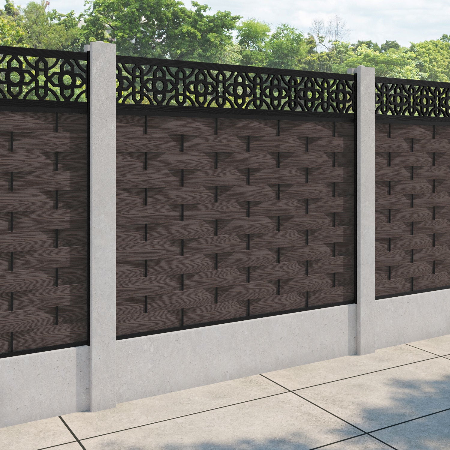 Ripple Nabila Fence Panel - Mid Brown - for existing concrete posts