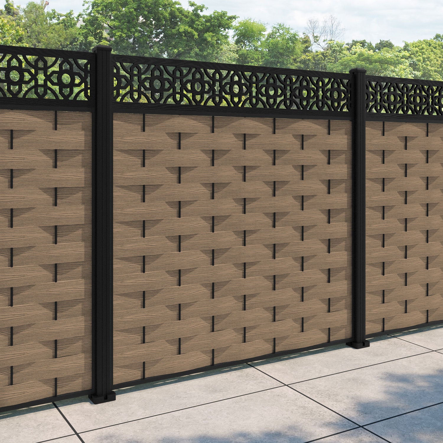 Ripple Nabila Fence Panel - Teak - with our aluminium posts