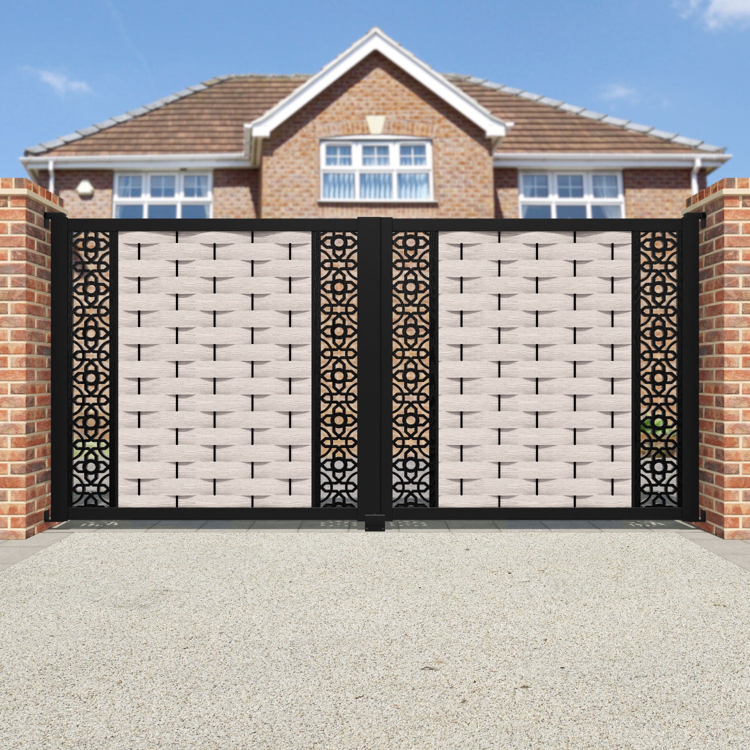 Ripple Nabila Straight Top Driveway Gate - Mid Stone - Middle & End Screen