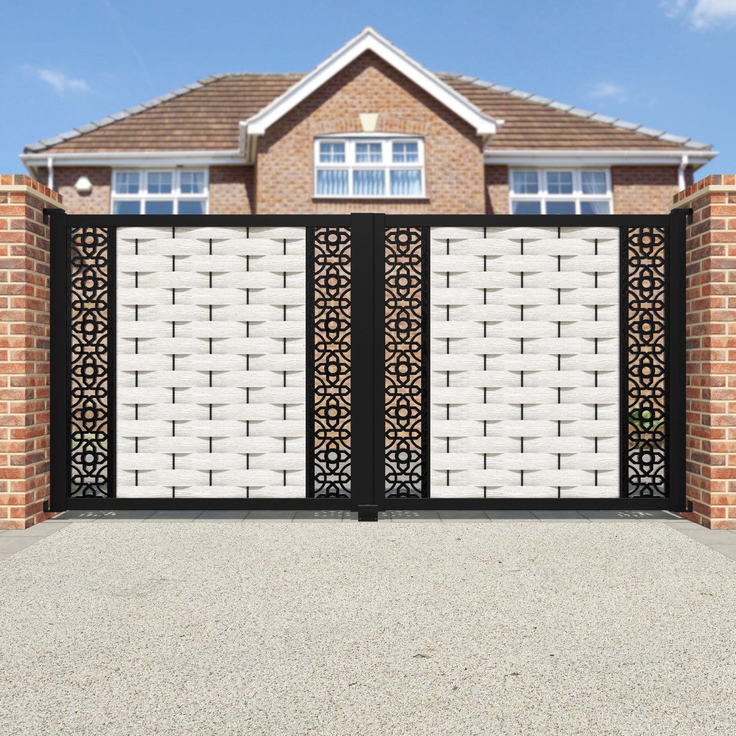 Ripple Nabila Straight Top Driveway Gate - Light Stone - Middle & End Screen